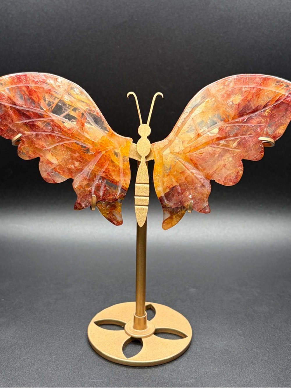 Golden Healer and Fire Quartz Butterfly Wings in Stand